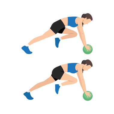 Medicine Ball dağcısı bir kadın. Düz vektör çizimi beyaz arkaplanda izole edildi