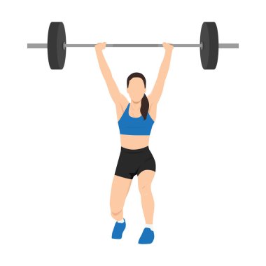 Adam halterle kafasının üstünden vuruyor ve aynı zamanda sallıyor. Düz vektör çizimi beyaz arkaplanda izole edildi