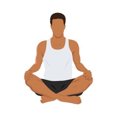 Genç adam körüklü nefes alıyor ya da bhastrika pranayama yoga egzersizi yapıyor. Düz vektör çizimi beyaz arkaplanda izole edildi