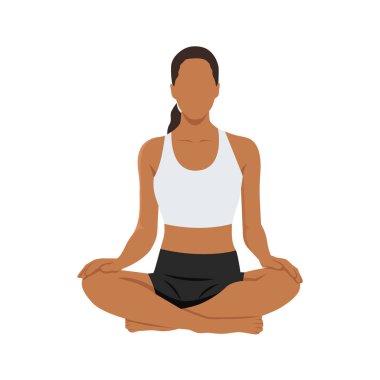 Young woman doing bellow breath or bhastrika pranayama yoga exercise. Flat vector illustration isolated on white background clipart