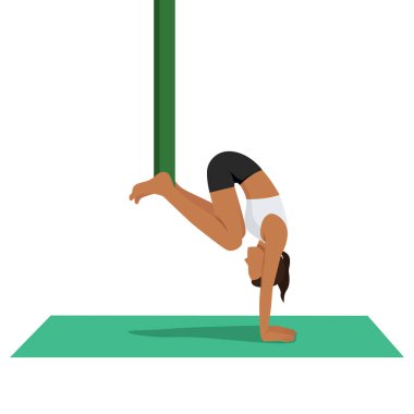 Tek Ayaklı Poz Hazırlama Havacılığı ya da Eka Pada Adho Mukha Vrksasana yoga egzersizi yapan genç bir kadın. Düz vektör çizimi beyaz arkaplanda izole edildi