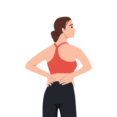 Sırtında spor sutyeniyle seksi bir kadın. Düz vektör çizimi beyaz arkaplanda izole edildi