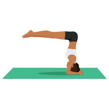 Upward Face Personel Pozu, Half Headstand Poose ya da Urdhva Dandasana, Ardha Sirsasana 'yı oynayan genç bir kadın. Düz vektör çizimi beyaz arkaplanda izole edildi