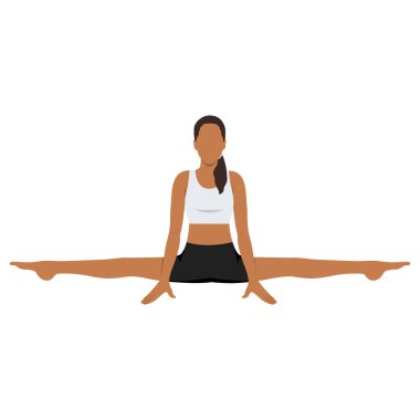 Ters Masa Üstü Poz Bacaklarını Şekil Dört 'te ya da Ardha Purvottanasana Pada Ardha Utkatasana' da oynayan genç bir kadın. Düz vektör çizimi beyaz arkaplanda izole edildi