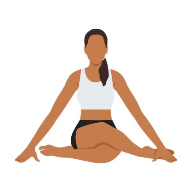 Ayakkabı bağcığı yoga egzersizi yapan genç bir kadın. Düz vektör çizimi beyaz arkaplanda izole edildi