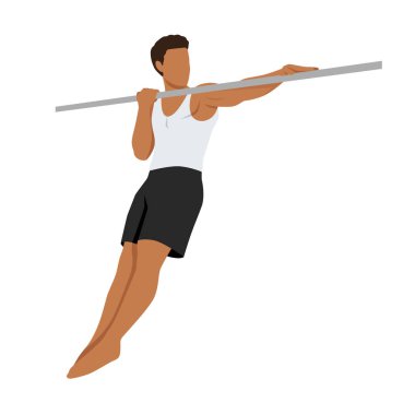 Okçuluk yapan genç adam jimnastik egzersizi yapıyor. Düz vektör çizimi beyaz arkaplanda izole edildi