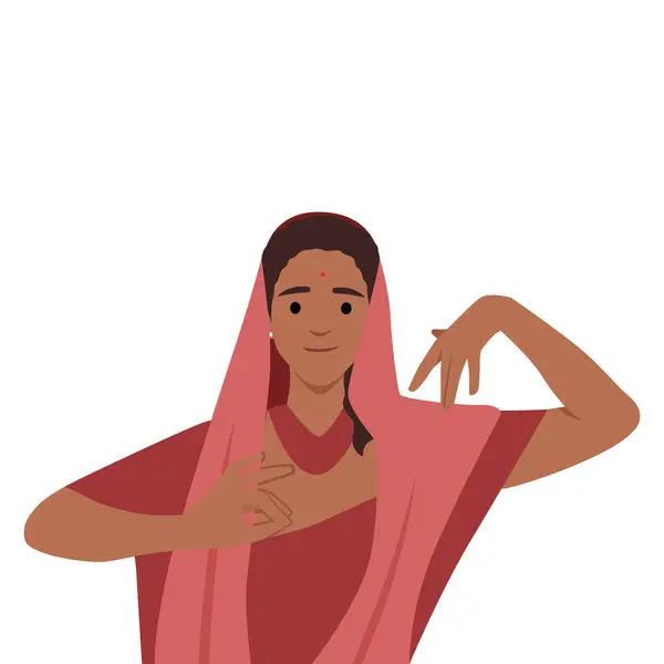 stock vector Young indian woman is dancing the national dance. Flat vector illustration isolated on white background