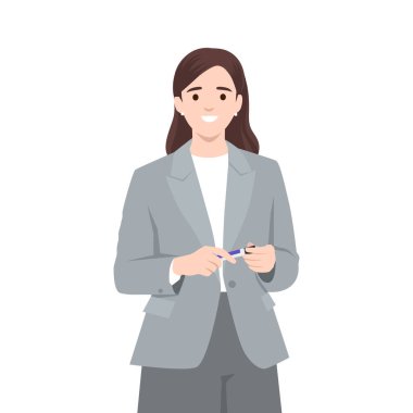 Resmi kıyafetler içinde zarif bir iş kadını. Düz vektör çizimi beyaz arkaplanda izole edildi