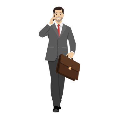 Akıllı Telefon Yürüyüşü 'nden İş Adamı Konuşuyor. Düz vektör çizimi beyaz arkaplanda izole edildi