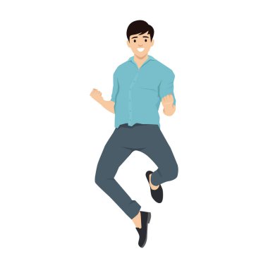 Mutlu İş Adamı Zıplayarak Zaferi Kutluyor. Düz vektör çizimi beyaz arkaplanda izole edildi