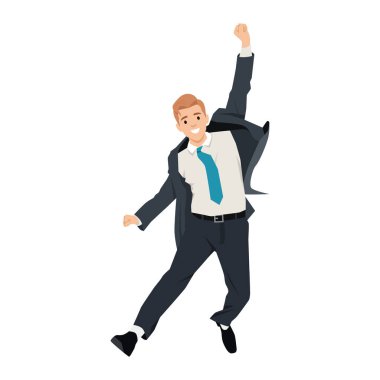 Genç çalışanlar zaferin ya da zaferin tadını çıkarsın. Düz vektör çizimi beyaz arkaplanda izole edildi