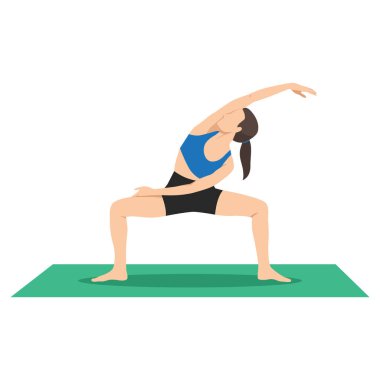 Sumo Squat egzersizi yapan kadın, Tanrıça poz egzersizi. Düz vektör çizimi beyaz arkaplanda izole edildi