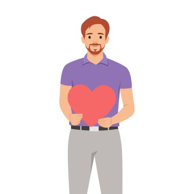 Aşk Sembolü Tutan Adam. Düz vektör çizimi beyaz arkaplanda izole edildi