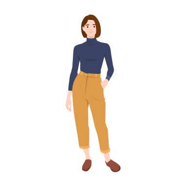 Stylish Woman in Casual Outfit with Confident Pose. Flat vector illustration isolated on white background clipart