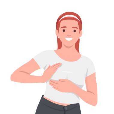 Göğüs muayenesi yapan kadın hareketleri, göğüs muayenesi, sağlık bilincini arttırma. Düz vektör çizimi beyaz arkaplanda izole edildi