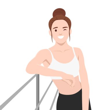 Kendine güvenen gevşeme sporu hevesli balkonda göz kırpma. Düz vektör çizimi beyaz arkaplanda izole edildi