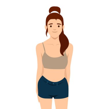 Tank Top ve Shorts 'la sıradan yaz manzarası. Düz vektör çizimi beyaz arkaplanda izole edildi