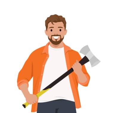 Baltalı oduncu ve gülüşlü. Düz vektör çizimi beyaz arkaplanda izole edildi