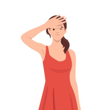 Gözleri Parlak Işık 'tan koruyan kadın. Düz vektör çizimi beyaz arkaplanda izole edildi