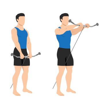 Kablolu yayın yapan adam egzersiz yapıyor. Düz vektör çizimi beyaz arkaplanda izole edildi