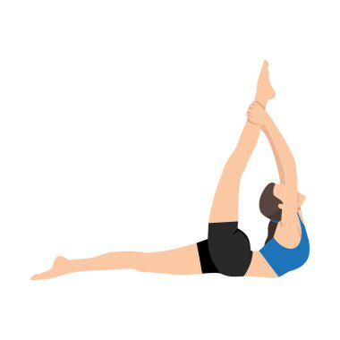 Gelişmiş Yoga Pozu, Uzanan Bacaklar. Pusula Pozu veya Parivrtta Surya Yantrasana. Düz vektör çizimi beyaz arkaplanda izole edildi