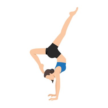 Eğri büğrü amuda kalkan ya da Akrep amuda kalkan, amuda kalkma egzersizi yapan kadın. Düz vektör çizimi beyaz arkaplanda izole edildi