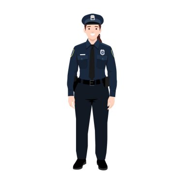 Female Police Officer Standing Front View. Flat vector illustration isolated on white background