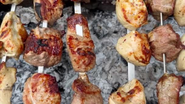 Húst Sütök Grillen Közelkép Főzés Finom Ételek Barbecue Folyamat Főzés — Stock videók