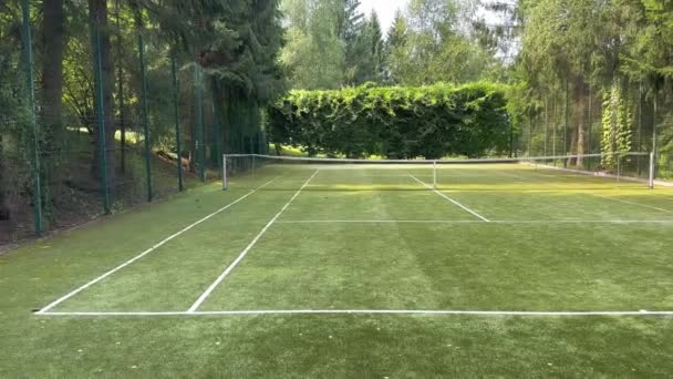 Yeşil Ağaçların Ortasında Çimen Tenis Kortu Güneşli Bir Gün Spor — Stok video
