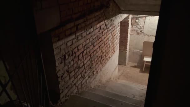 Entrance Old Dark Underground Basement Storeroom Old House Stairs Gloomy — Stock Video