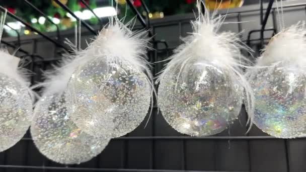 Christmas Sale Christmas Tree Decoration Form Decorative Transparent Ice Balls — Stock Video