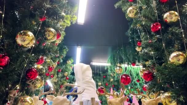 Kerstversiering Met Rendieren Kerstboom Het Winkelcentrum Nieuwjaarsstemming Prachtige Inrichting Van — Stockvideo