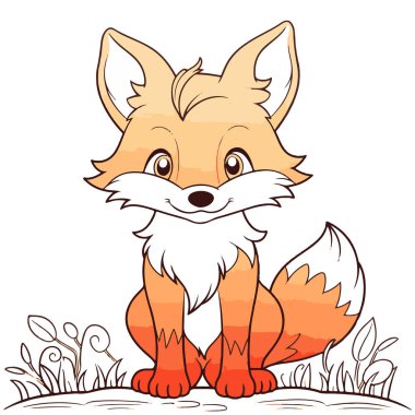 Beyaz arka planda şirin tilki çizgi filmi