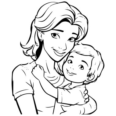 Mutlu aile anne ve oğul vektör çizimi