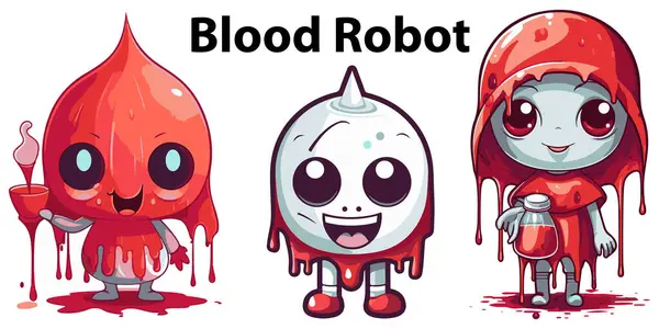 Farklı ifadelere sahip kırmızı kan çizgi film karakterleri, izole edilmiş vektör çizimleri.