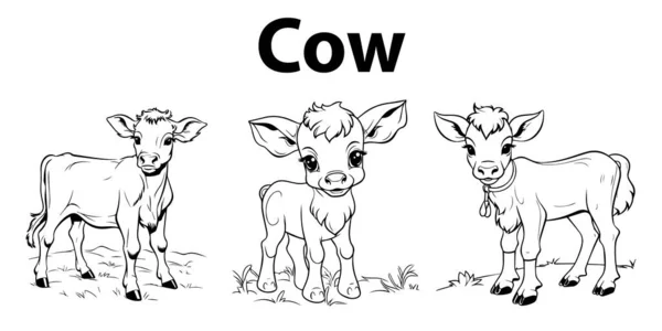 İnek çizgi filmi çizimi. Beyaz arka planda çiftlik hayvanlarının vektör çizimi.