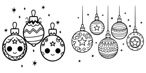 Noel baloları hazır. Vektör çizimi. El çizimi Noel topları. Yeni yıl ve xmas tasarım elementleri. Kart, poster, afiş veya