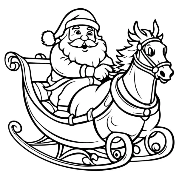Libro Colorare Natale Santa Equitazione Slitta — Vettoriale Stock