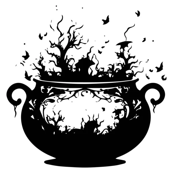 マジックツリーとポーションの魔法の鍋 ベクトル — ストックベクタ