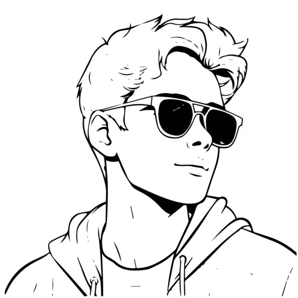 Güneş gözlüğü takan genç adam ve gündelik stil vektör çizim grafik tasarımı