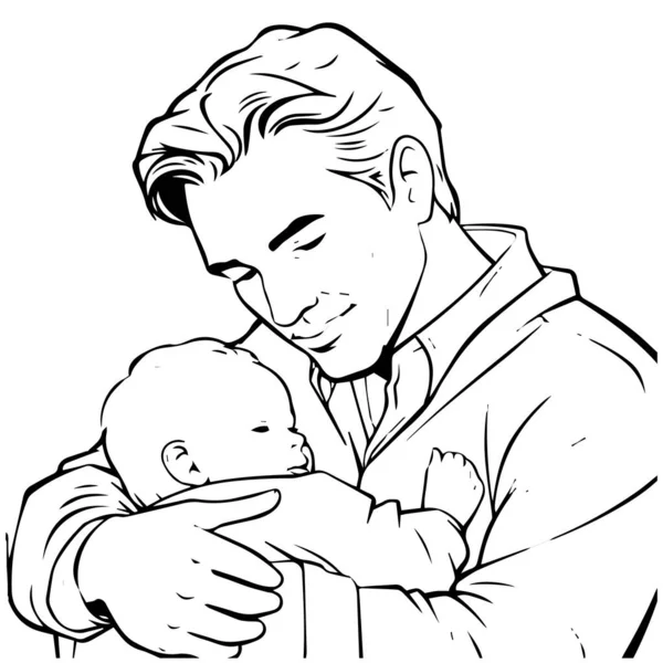 Bebeği kucağında tutan babanın vektör çizimi