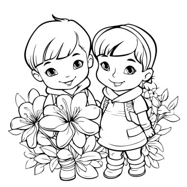 Çiçekli çocuklar için boyama sayfası
