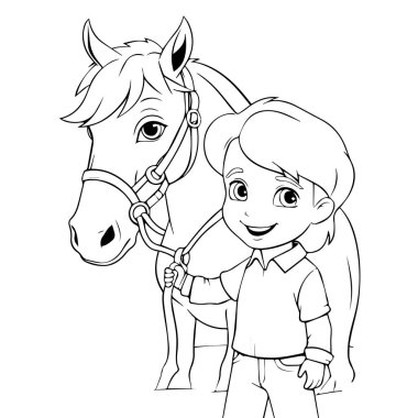 Çocuk ve atla boyama sayfası