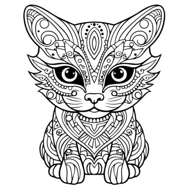 Yetişkinler için boyama kitabı. Çiçek desenli sevimli zentangle kedisi. Yetişkinler için boyama kitabı.