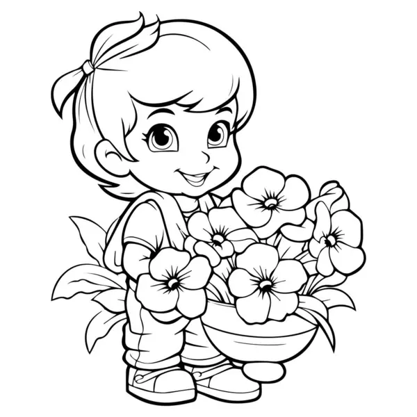 Çiçekli ve buketli küçük kız