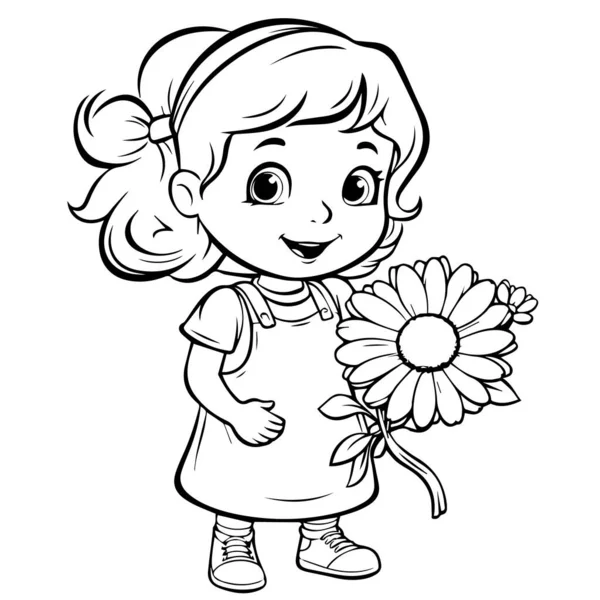 Bir Buket Çiçekli Küçük Kız — Stok Vektör