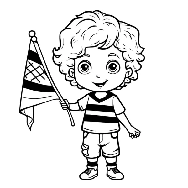 Bayrak Futbol Topu Vektör Çizimi Tasarımı Ile Mutlu Çocuk — Stok Vektör