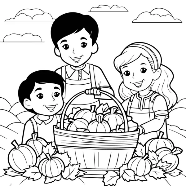 Çocuklar için boyama kitabı, balkabaklı kız ve oğlan