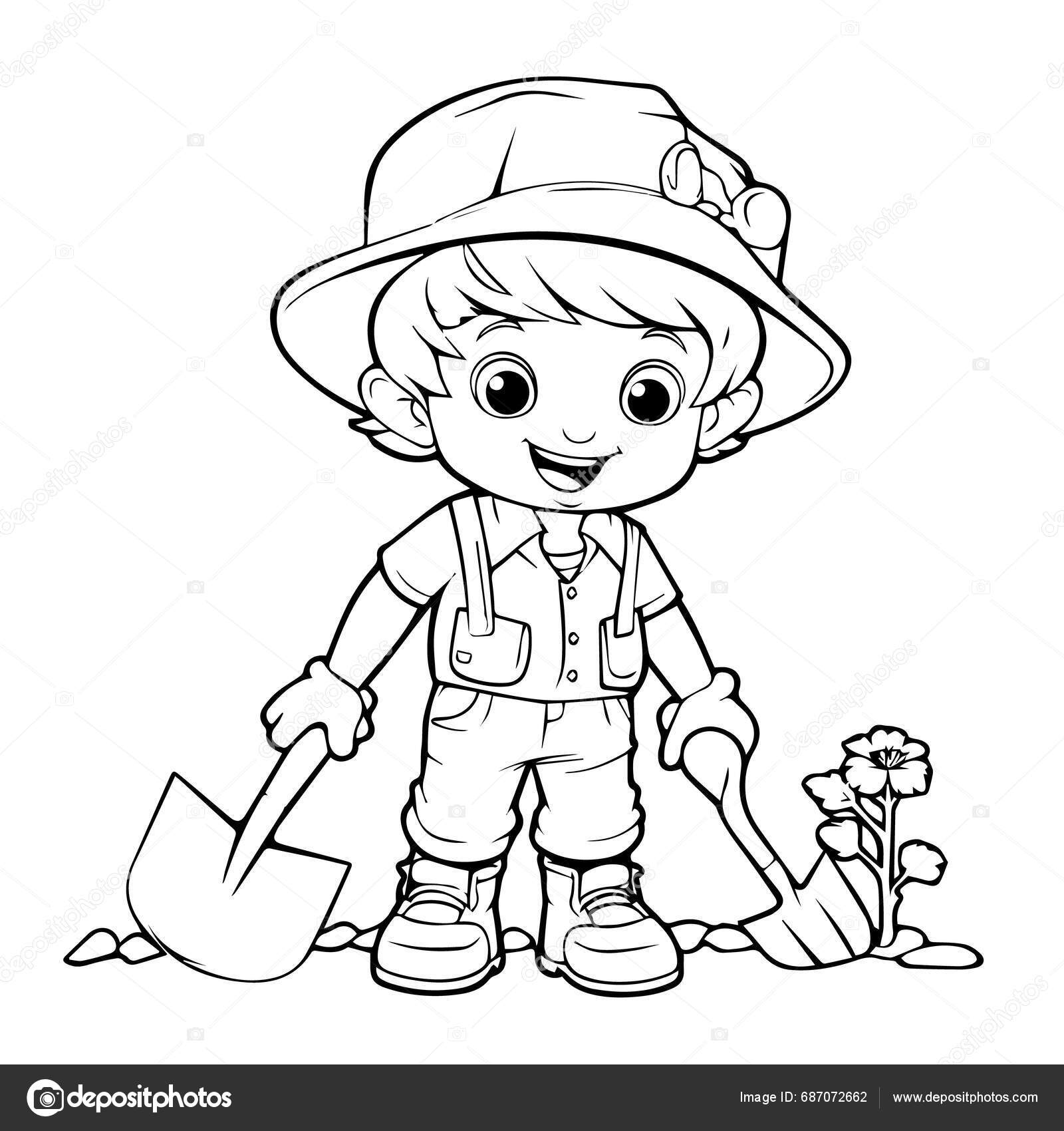 Cartoon Boy Farmer Shovel Stock Vector by ©graphicsridoy100@gmail.com ...