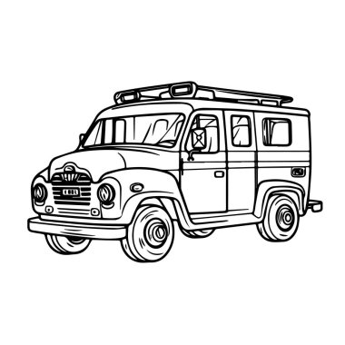 Eski arabanın siyah beyaz çizimi